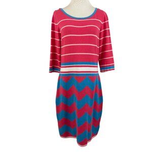 Lilly‎ Pulitzer Dress Women's XL Striped Chevron Lindsey Sweater Dress Pink Blue